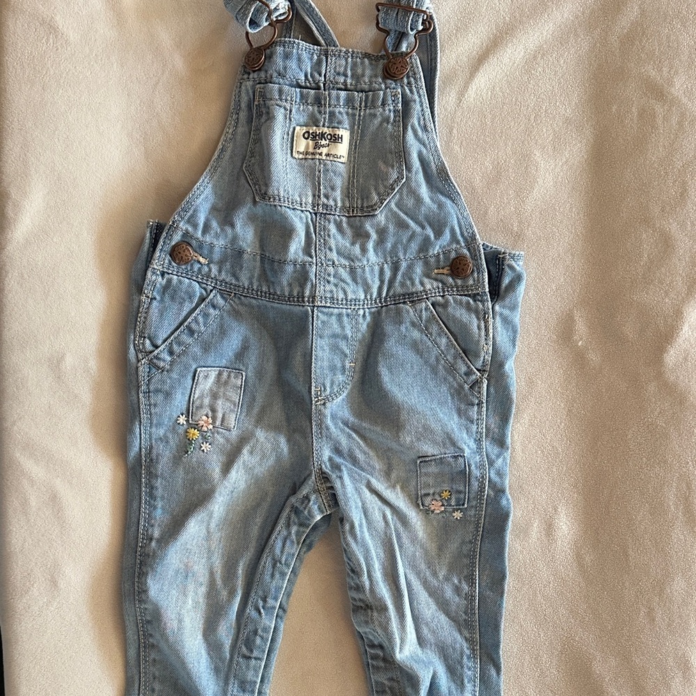 OshKosh B'gosh Light Blue Kids Overalls with Floral Accents